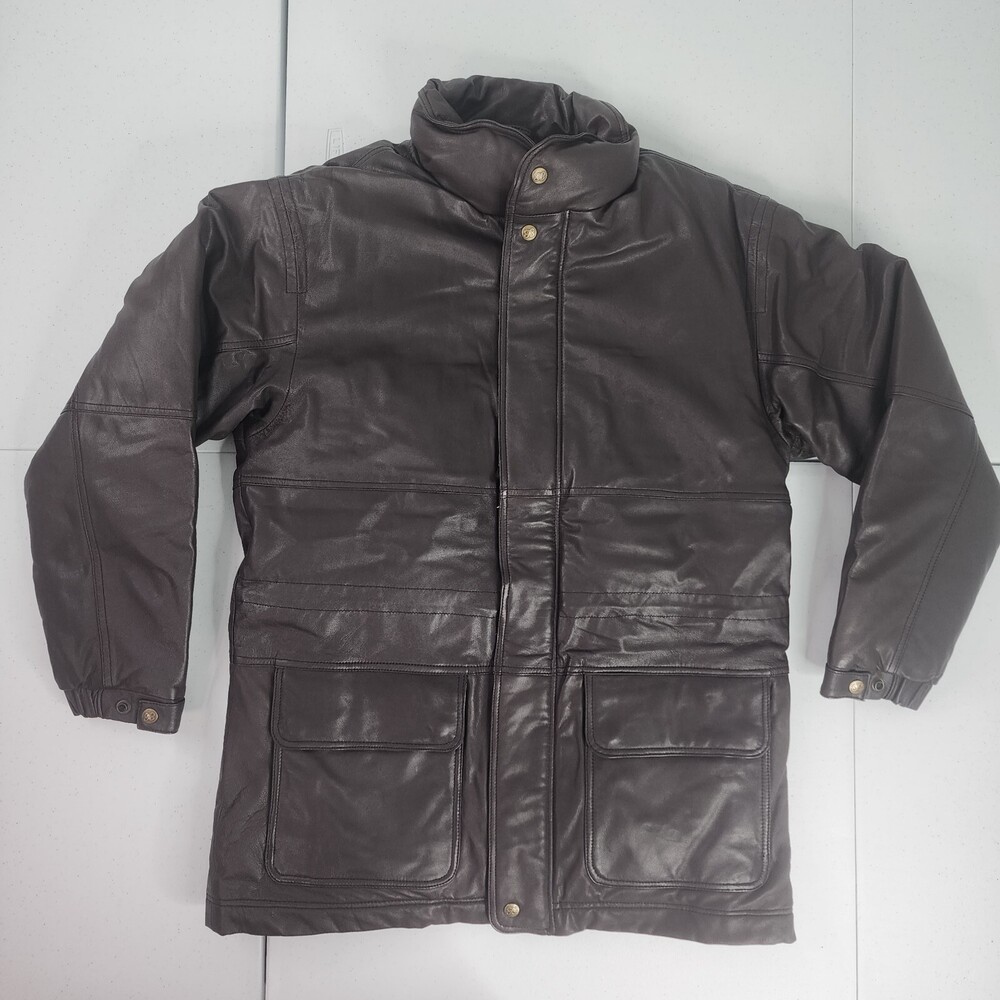 Vintage Eddie Bauer Brown Leather Goose Down Puffer Jacket Coat Men M Quilted Li